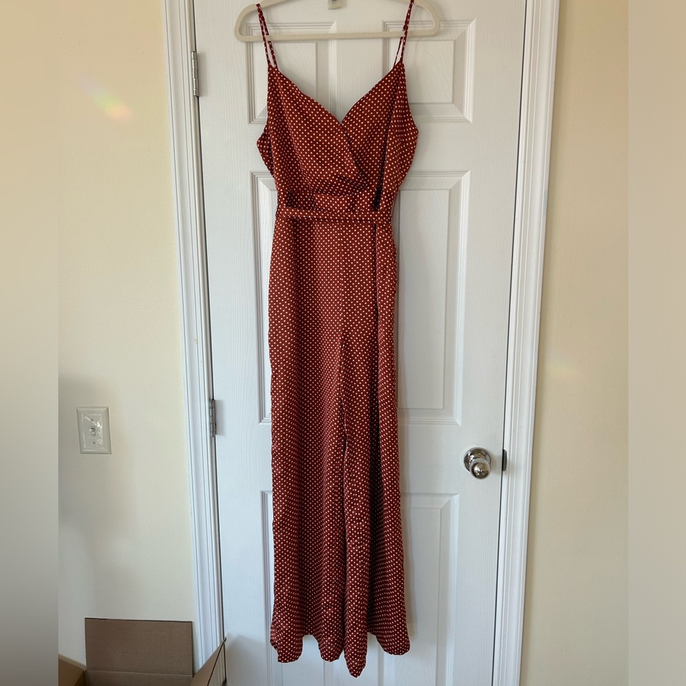 Rust polka dot jumpsuit sz large